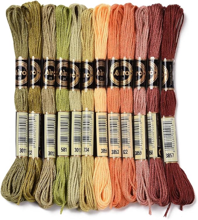 12 Skeins 105 Yards Embroidery Floss Thread Bulk Variegated Floss 6 Strands Green Orange Friendship Bracelet String Cross Stitch Threads for Jewelry Making Bracelet Stitching Craft Supply