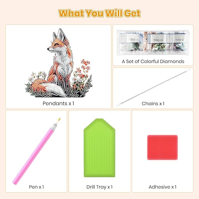 MOGTAA Fox Diamond Art Hanging Pendant Kits, 5D Special Shape Diamond Art Kits for Adults, Crystal Rhinestones Flowers Diamond Painting Gem Art for Home Garden Wall Decor