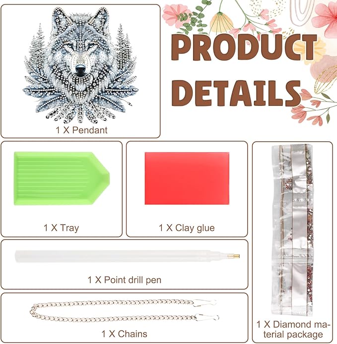 DOMROM Wolf Diamond Art Hanging Kits for Adults Beginners, Special Shaped Crystal Diamond Painting Wolf Pendant, DIY Diamond Art Suncatchers Animal for Home Garden Wall Decor Gift