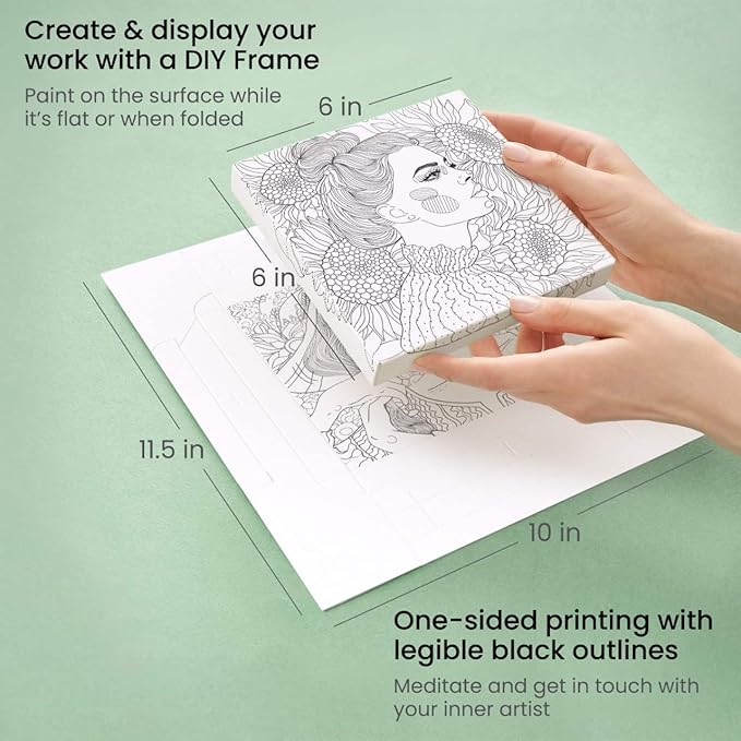 ARTEZA Adult Coloring Book, Portrait Illustrations, 30 Sheets, 10x11.5 Inches, DIY Coloring Pages Fold into 6x6 Inches Frames, 215 lb Paper