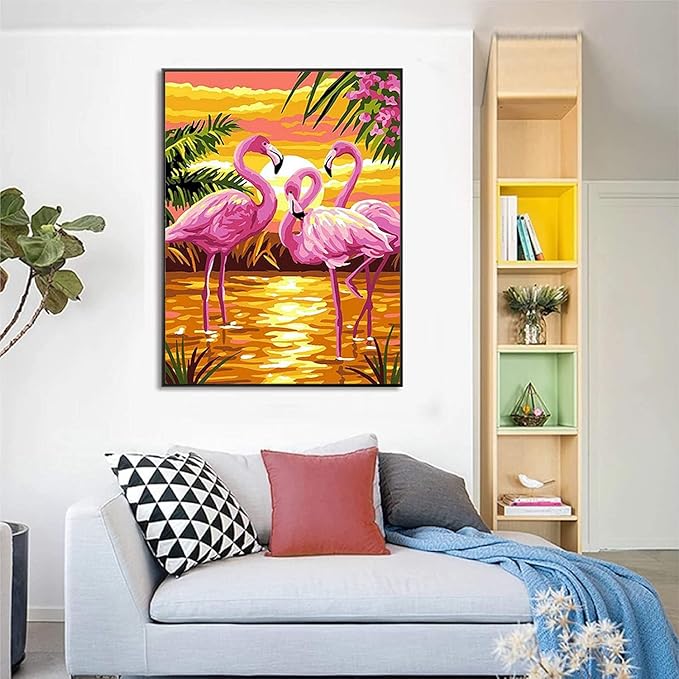 LYKEJI Diamond Art Kits for Adults 5D DIY Full Drill Round Diamond Painting Kits,Flamingo Pattern Diamond Arts Craft,Home Decoration and Room Wall Decor,Gift for Friends and Family