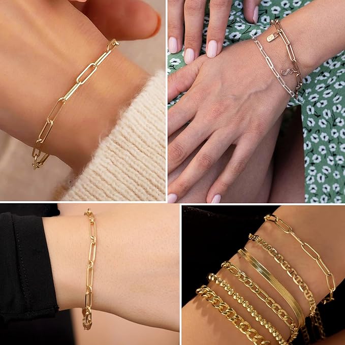 20 Pcs Snake Charm Bracelet Chain 8 Inch Gold Silver Charm Bracelet Kit, Snake Chain Bracelets Chains Pack with Polishing Cloth for Christmas Mother's Day DIY Women Jewelry Making Gifts Supplies