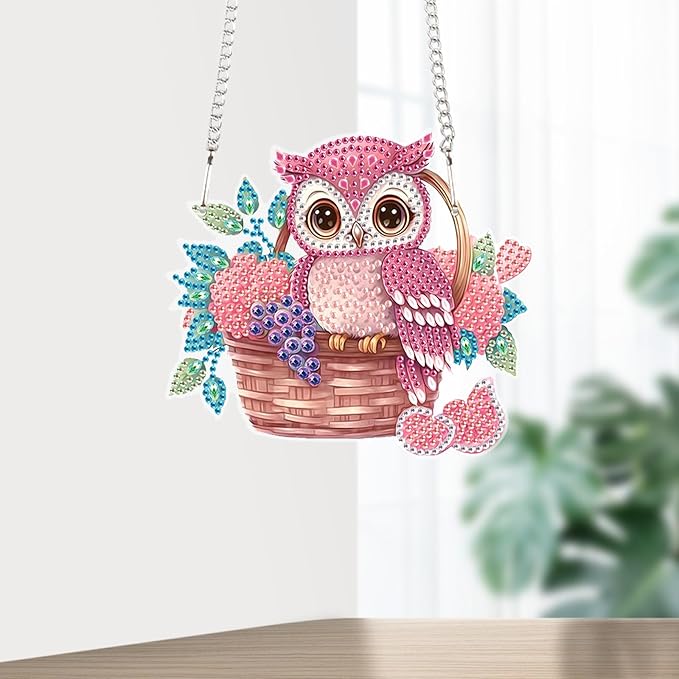 AiYuanzsh Animal Diamond Painting Kits Hanging Pendant, Beautiful Owl Art Hanging Sign DIY Special Shaped Crystal Pendant Ornaments for Home Garden Wall Hanging Kits Home Wall Decor Gift