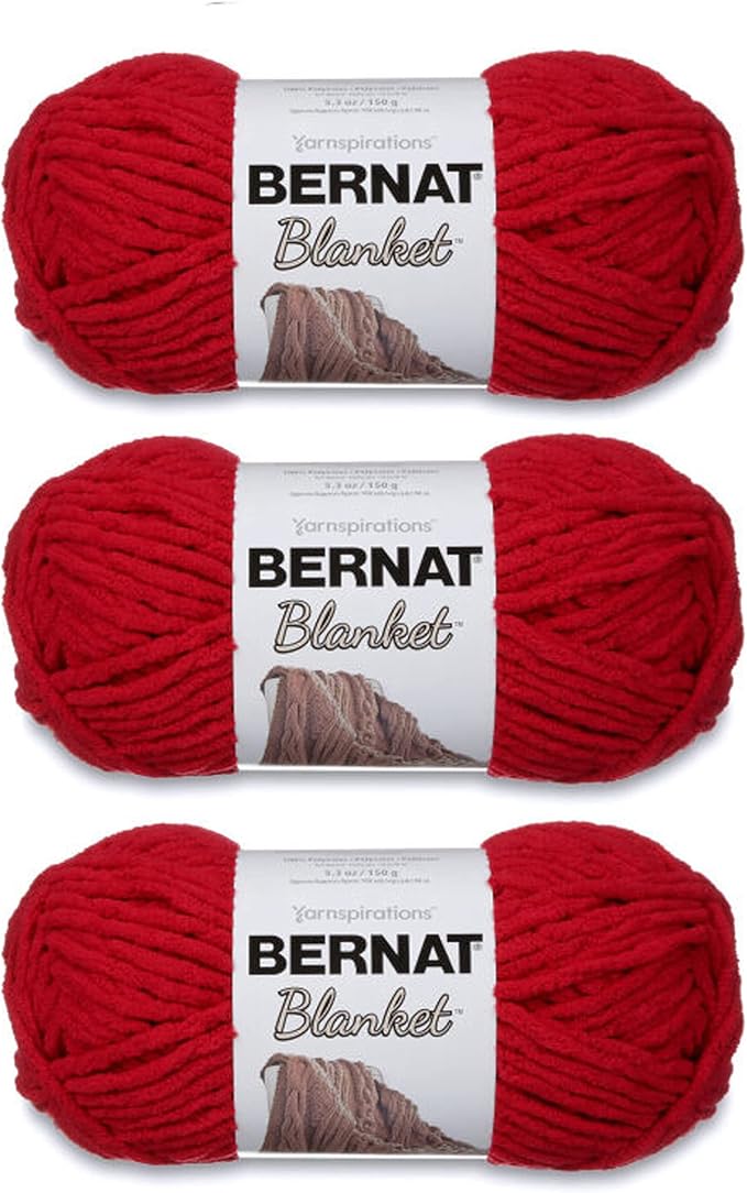 Bernat Blanket Cranberry Yarn - 3 Pack of 150g/5.3oz - Polyester - 6 Super Bulky - 108 Yards - Knitting/Crochet