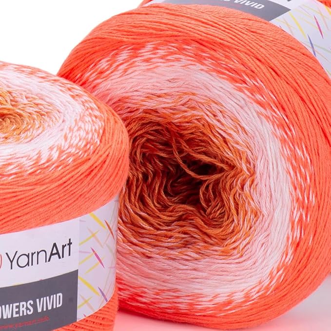 Yarn Art Flowers Vivid Yarn 250gr 8.80 oz 1094yds 55% Cotton 45% Acrylic Multicolor Cotton Fine Yarn Rainbow Crochet Spring Summer (512)