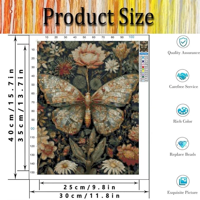 Stamped Cross Stitch Kits for Adults - Butterfly Flower Embroidery Kits for Beginners Adults,11 CT Patterns Dimensions Counted Cross Stitch Kits for Adults Arts Craft 12x16 inch