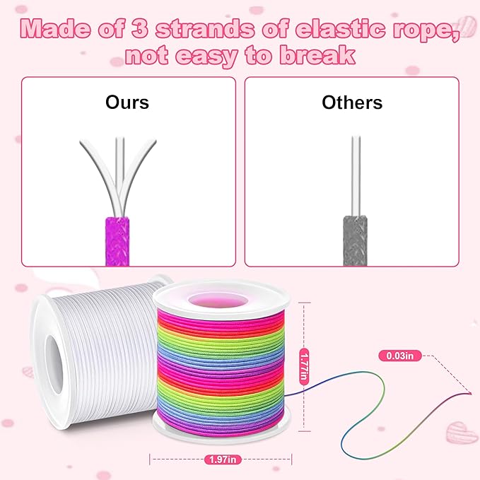 Stretchy String for Bracelets, Necklaces, Bead Stringing, Jewelry Making, Hair Braiding, and Crafts. Diameter: 1mm, Length: 330 Feet, Rainbow and White (2 Pieces)
