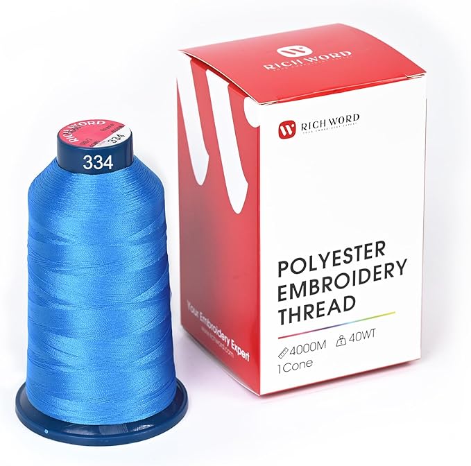 Poolin Embroidery Machine Thread Richword Selected Blue 4000M 40WT Polyester Embroidery Thread – Smooth, Strong Single Spool for Home & Commercial Machines 0334