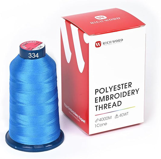 Poolin Embroidery Machine Thread Richword Selected Blue 4000M 40WT Polyester Embroidery Thread – Smooth, Strong Single Spool for Home & Commercial Machines 0334