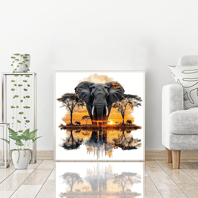 igoodom Diamond Art Kits for Adults, Elephant Diamond Painting Kit, Full Drill Round Elephant Diamond Art Kits, DIY Gem Art and Crafts for Home Wall Decor Gift 14x14inch
