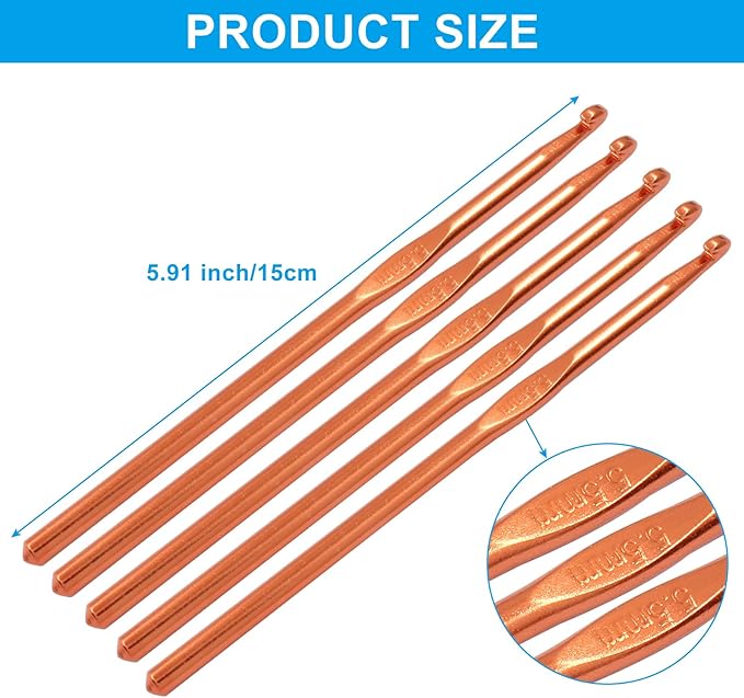 Cionyce 6 Pack Aluminum Crochet Hook 5.5mm US Size I (Size 9) Crochet Needle for DIY Craft Yarn Knitting Needles
