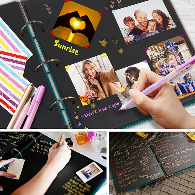 Photo Album DIY Scrapbook, 10x10 inch 50 Pages Vintage Leather Cover Three-Ring Binder Family Picture Booth Albums with 408pcs Self Adhesive Photos Corners for Memory Keep, Tree (Jasper Green)