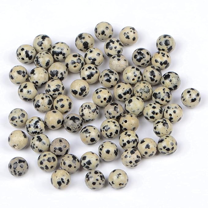 bymitel 140pcs natural crystal beads stone gemstone round energy healing loose beads with stretch cord for jewelry making bracelets anklets (dalmation jasper, 8mm 140pcs)