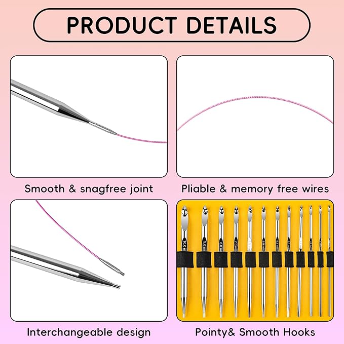 Tunisian Crochet Hooks Set - Tunisian Crochet Hook, Interchangeable Metal Tunisian Crochet Hooks Set with Cable, Tunisian Crochet Hooks, Nickel Plated Aluminum, Ergonomic 3mm-10mm, 26-Piece Set