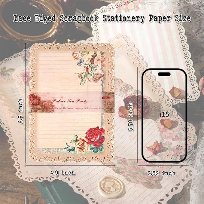30 Sheets Lace Edged Vintage Scrapbook Paper, Assorted Set - 3 Pack Background Decorative Paper Ephemera for Junk Journaling Supplies, Scrapbooking, Collage, Stationery Letter Writing