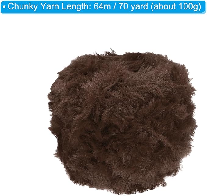 PATIKIL Coffee Brown Faux Fur Yarn, 70yds Chunky Soft Polyester Plush Yarn for Crocheting Knitting Blanket Rug Sweater Scarf Hat Bear Craft