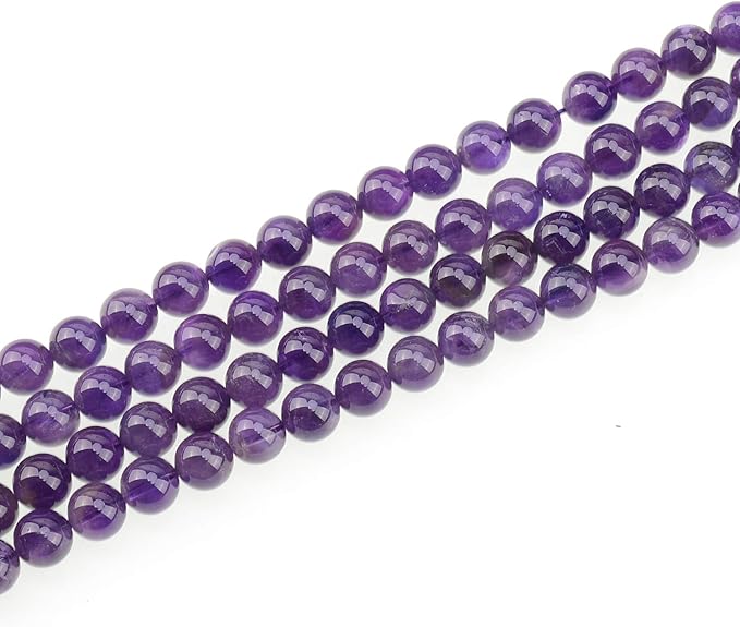 LPBeads 80Pcs Polished 10mm Round Natural Amethyst Gemstone Loose Beads with Stretch Cord for Jewelry Making Bracelets