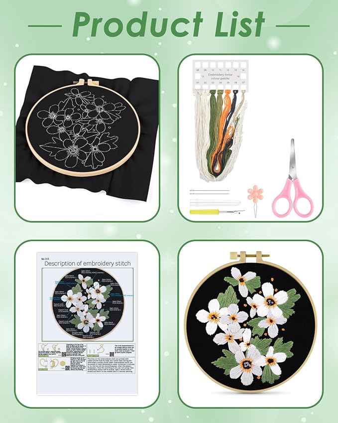 ERKOON Embroidery Kit for Beginners, Flower Cross Stitch Set Include Embroidery Cloth Hoops Threads for Craft Lover Hand Stitch with Embroidery Skill Techniques (Wildflowers)