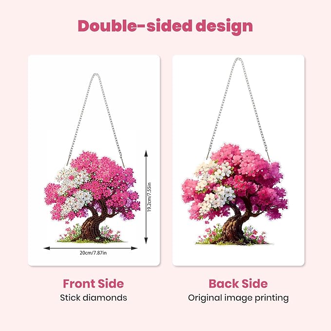 MXJSUA Flower Tree Diamond Art Hanging Kits for Adults Beginners, DIY Acrylic Special Shaped Crystal Flowers Diamond Gem Art Pendant Drills Painting Ornament for Home Wall Decor and Gift