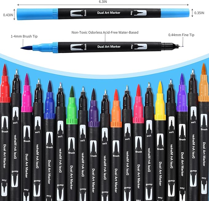 100 Colors Art Markers for Adults,Dual Tip Pens for Adult Illustration, Journaling, Calligraphy - Artist Drawing Supplies,Brush and Fine Pens for Lettering, Manga, Design Sketching
