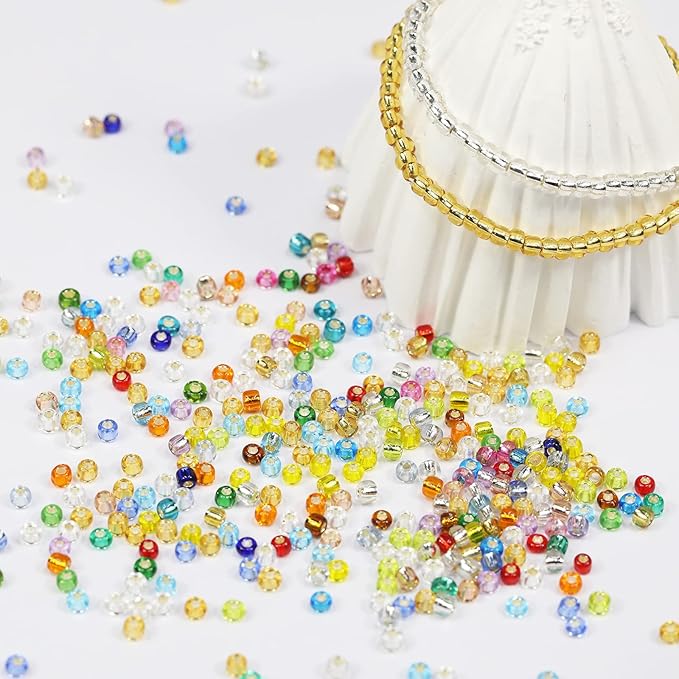 Bala&Fillic Size 3mm Seed Beads About 7200pcs in Box, 8/0 Glass Silver Lined Seed Beads for Making Bracelet Necklace Earring Jewelry (About 300pcs/Color, 24 Colors)