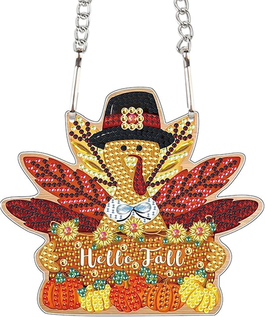 DIY Diamond Painting Hello Fall Hanging Sign – Maple Leaf Door Hanger with Pumpkins, Fall Leaves, Autumn Thanksgiving Wall Window Decor Craft Kit for Porch Farmhouse