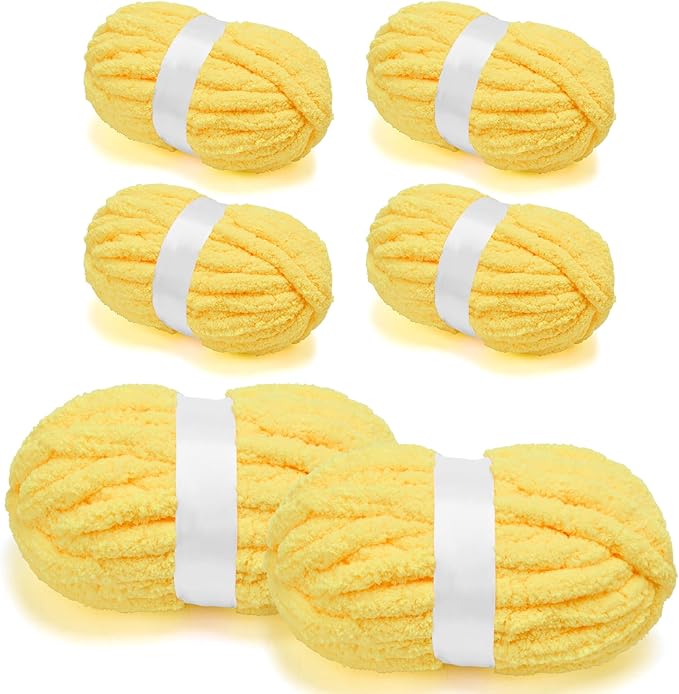 Chunky Chenille Yarn for Crocheting/Arm Knitting, Super Soft Jumbo Knit Blanket Yarn Yellow 6 Pack (32 yds, 8.5 oz Each Pack)