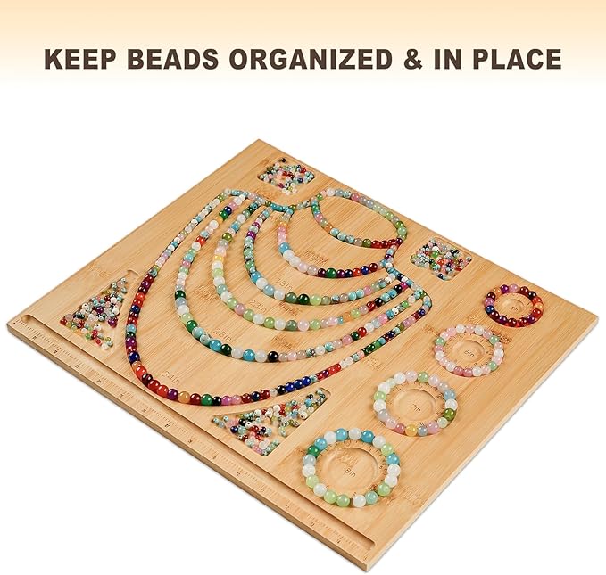 Bamboo Bead Board for Jewelry Making – Large Bead Tray & Wooden Beading Board, Necklace & Bracelet Design Board, DIY Jewelry Making Supplies with Measuring Slots for Beads Craft Projects.