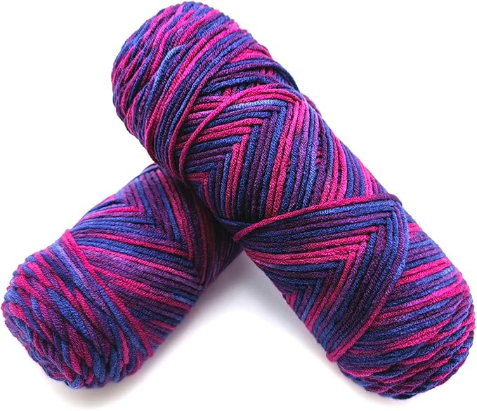 5-Ply Variegated Yarn 200g/2pcs, Acrylic 100%, Chunky Weight 2.5mm, Soft & Cozy, Vibrant Colors, Full Hand Feel for Knitting Sweaters, Scarves, Shawls, Hats (12#Blue Red)