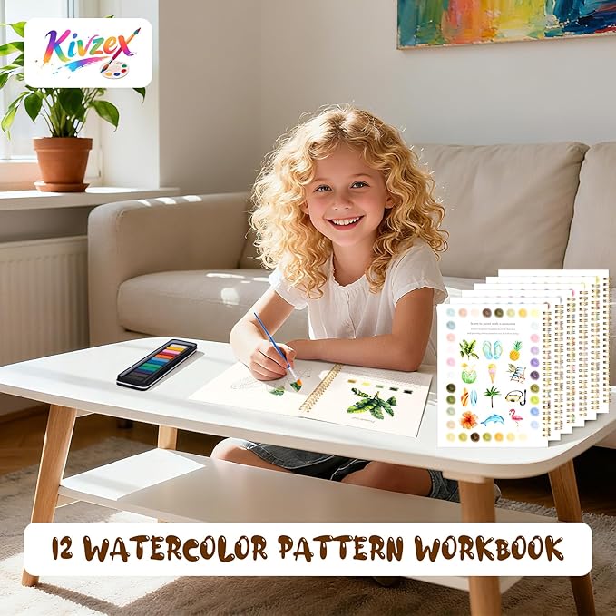 Watercolor Workbook for Adults, Beginner Friendly Watercolor Painting Kit Tropical Water Coloring Book, Nature-Themed Practice Art Gift Water Color Paint Book with Palette and Brush