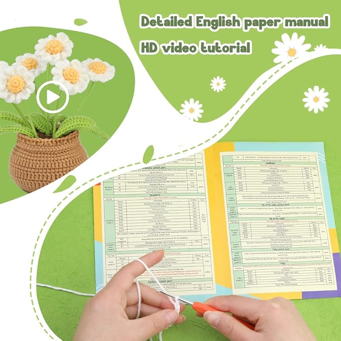 kgxulr Crochet Kit for Beginners, Little Daisy Crochet Kit Beginner Crochet Starter Kit for Complete Beginners Adults, Crocheting Knitting Kit with Step-by-Step Video Tutorials (Little Daisy)