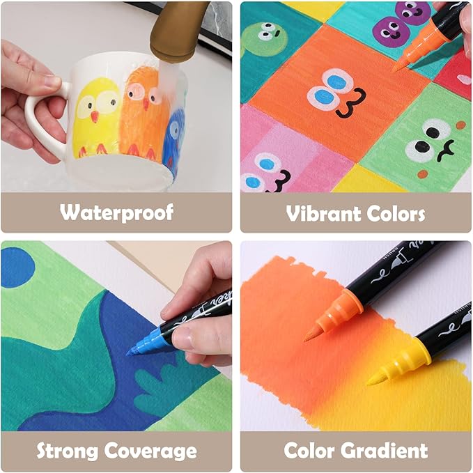 80 Colors Acrylic Paint Markers - Waterproof Dual Tip Acrylic Paint Pens with Brush & Fine Tip Professional Marker Set Scrapbook Markers for Paper Rock Wood Fabric Glass Ceramic and DIY Crafts