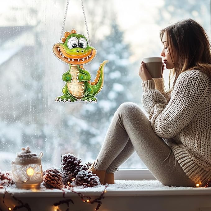 GHHKUD Hanging Diamond Art Dinosaur Pendants Kits, DIY Hanging Decoration Double Sided Animals Diamond Pinting Ornaments for Adults Kids Gifts for Home Decor