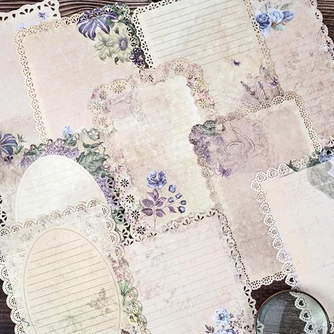 30 Sheets Lace Edged Vintage Scrapbook Paper, Assorted Set - 3 Pack Background Decorative Paper Ephemera for Junk Journaling Supplies, Scrapbooking, Collage, Stationery Letter Writing