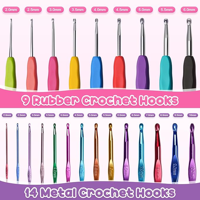RealPlus 108PCS Crochet Kit for Beginners, 14 Sizes Crochet Hooks, Crochet Hook Set with Ergonomic Soft Handle, Gift for Women, Crochet Tool with Storage Bag