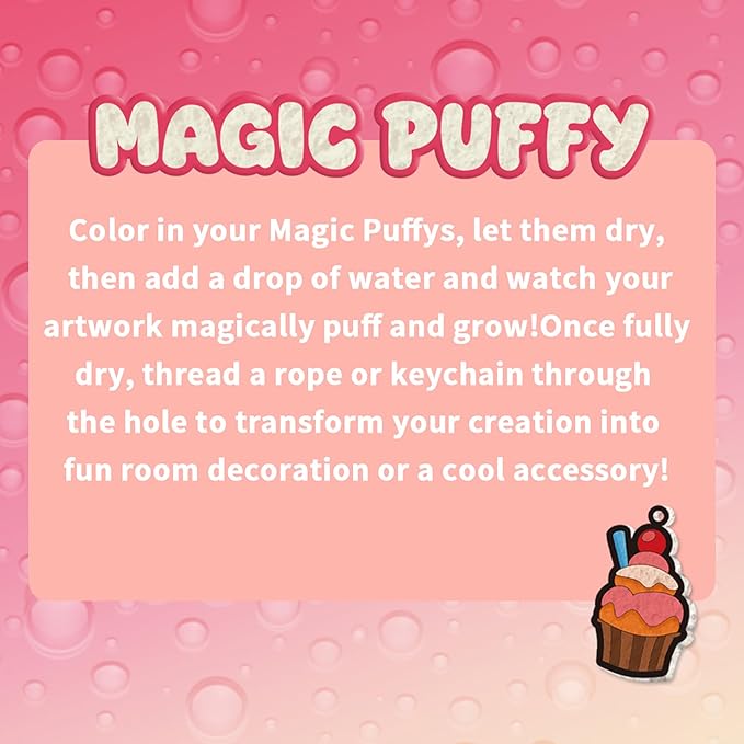 MZYTOZA 3D Art Craft Aqua Magic Puffs Paint Kit - Magic Foam Texture Painting Kit, 15 Mess-Free Paint by Number Craft for Kids, Christmas Gift Idea & Stocking Stuffer(Dessert Style)
