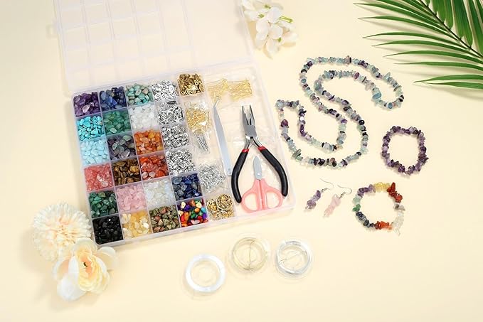 ZHIYUXI Natural Stone Beads for Jewelry Making Gemstone Crystal Beads with Beading Wire Earring Ring DIY Making 1600PCS 20Colors