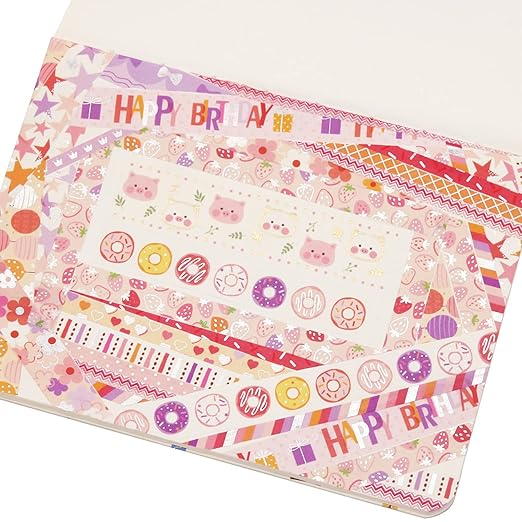 YUBX Birthday Washi Tape Set 15 Rolls Silver Foil Print Decorative Masking Tapes for Arts, DIY Crafts, Journals, Planners, Scrapbook, Wrapping