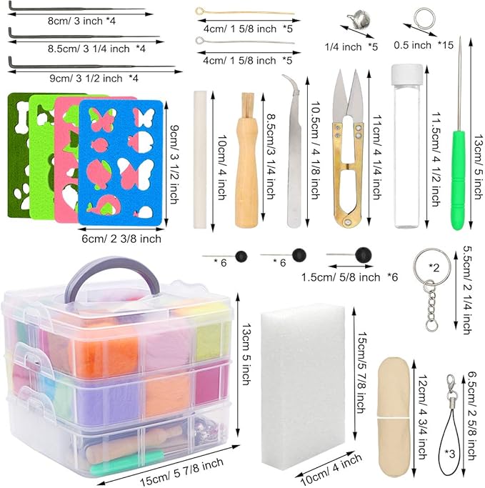 West Bay Needle Felting Kit 109 Pieces Set, Wool Roving 36 Colors with Complete Felt Tools and Storage Box Needle Felting Starter Kit for DIY Craft Animal Home Decoration Birthday Gift