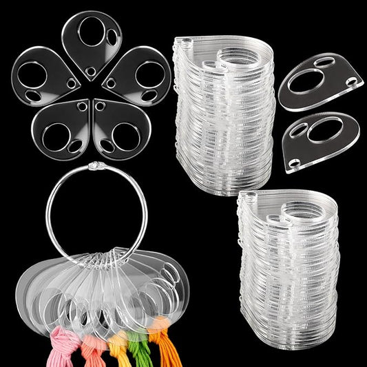 53 Pcs Clear Acrylic Embroidery Floss Drops,Hinged Ring Thread Bobbins for Cross Stitch Sewing,Organizers for Thread Storage DIY Craft Supplies(Style A)