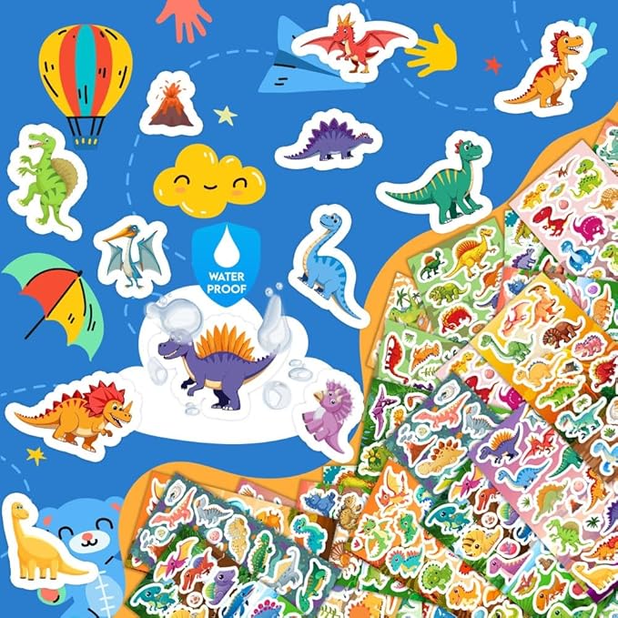 36 sheets dinosaur stickers for kids, 600+ cute dino stickers for scrapbooking, teachers rewards, goodie bag stuffers, birthday prizes