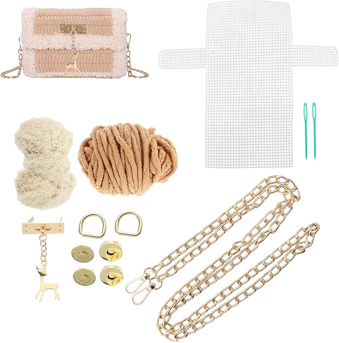 DOITOOL Purse DIY Sewing Kit with Deer Pendant - Handmade Braided Bag Material Set for Beginners Practical Crochet Purse Making Supplies 7.28X4.13X1.57 Inch