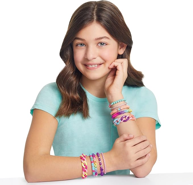 Make it Real 5 in 1 Activity Tower - Jewelry Making Kit with Storage - Heishi Beads, Plastic Links, Mini Rubber Bands, Round Beads & Thread - Friendship Bracelet Making Kit for Girls 8-10-12-14