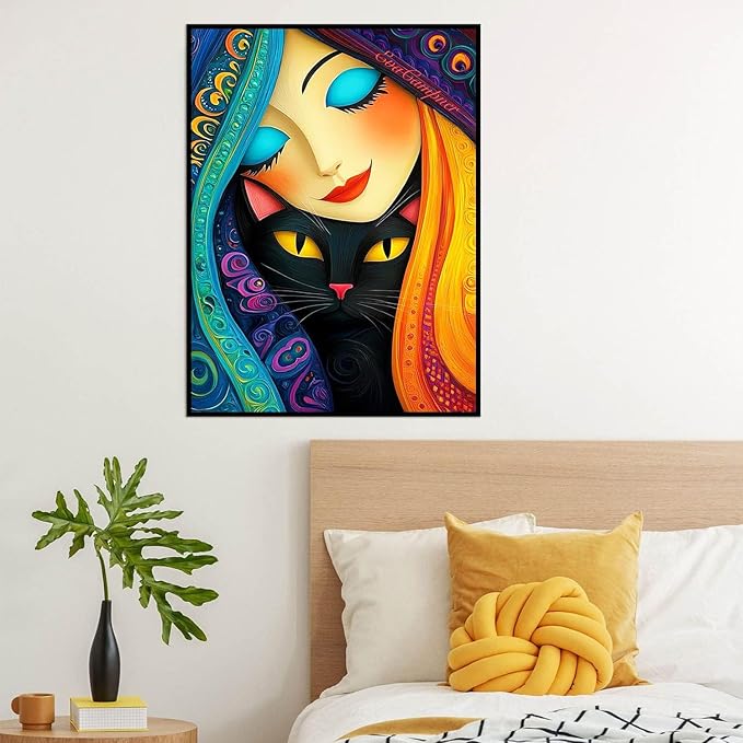 igoodom Diamond Art Kits for Adults, Black Cat Diamond Painting Kit, Full Drill Round Diamond Art Kits, DIY Gem Art and Crafts for Home Wall Decor Gift 12x16inch
