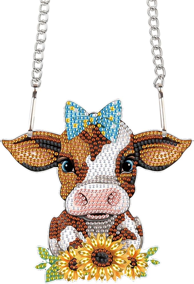 AiYuanzsh Sunflower Cow Diamond Art Hanging Kit, DIY 5D Special Shaped Rhinestones Diamond Art Pendant, Acrylic Diamond Painting Ornament for Window, Wall or Garden Decoration, Handmade Craft Gift