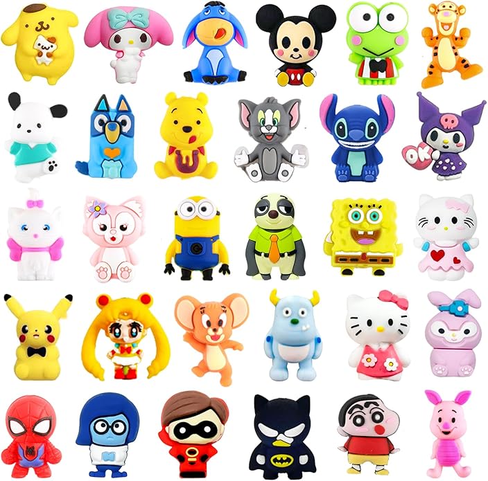 20Pcs 3D Silicone Focal Beads for Pens, Cartoon Cute Character Focal Beads for Keychains Making DIY Bracele Jewelry Making, Only Applicable to Adults