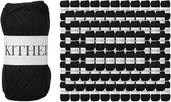 Cotton Chainette Yarn,Value Pack: 135 Skeins (45 Packs × 3) | 3.52oz/100g, 172yds/158m per Skein | Total 475oz ((63) Black-45pack)