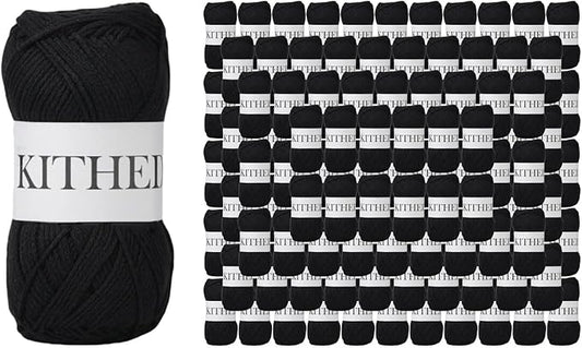 Cotton Chainette Yarn,Value Pack: 135 Skeins (45 Packs × 3) | 3.52oz/100g, 172yds/158m per Skein | Total 475oz ((63) Black-45pack)