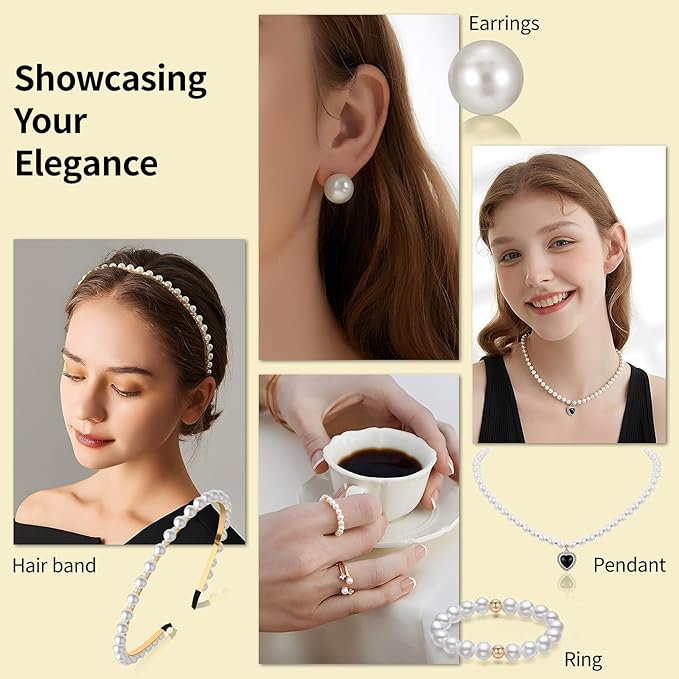 1200Pcs Pearl Beads for Bracelets, Bracelet Making Kit for Adults, Kids Friendship Bracelet Kits, Jewelry Making Kit with String and Charms for Girls Teens DIY Pearls Kit for Bracelet Necklace Earring