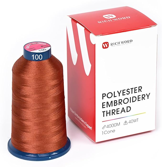 Poolin Embroidery Machine Thread Richword Selected Brown 4000M 40WT Polyester Embroidery Thread – Smooth, Strong Single Spool for Home & Commercial Machines 0100